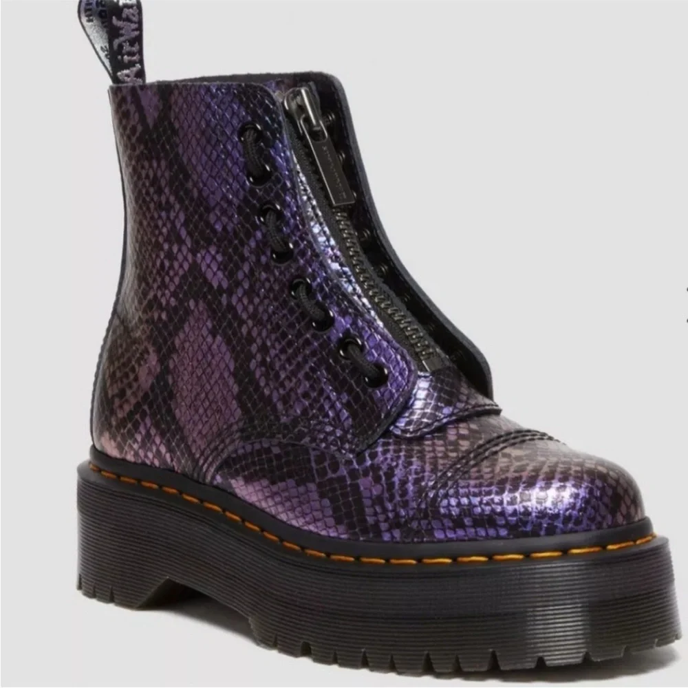 Dr Marten Platform Boots Sinclair Combat Zip in Snake Embossed Metallic